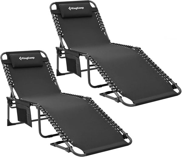 KingCamp Sonnenliege Klappbar 2er Set Gartenliege Campingliege 5-Stufig Verstellbarer Rückenlehne Liege Gartenstuhl Strandliege Camping Klappbett mit Kopfkissen für Garten Urlaub Outdoor Strand Pool