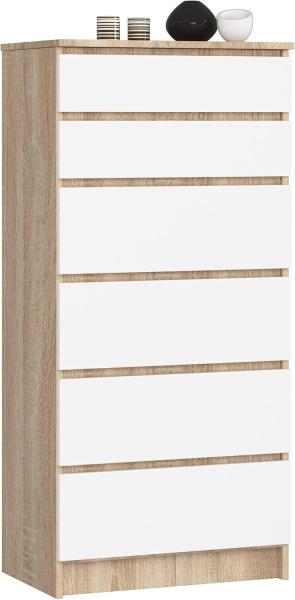 Home Collective Kommode 60 cm breit Holz Highboard Sideboard für Flur Schlafzimmer Wohnzimmer (Kommode Schlafzimmer Kommode mit Schubladen Holz Schrank), Kinderzimmer Organizer, 130 cm hoch mit 6 Schubladen sonoma-weiß