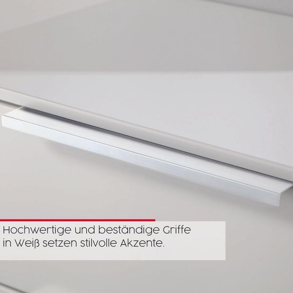 Rauch Möbel Flipp, Nachttisch, Nachtkommode für Schlafzimmer, Alpinweiß/Glasfront Weiß, 3 Schubkästen, Griffe weiß, 40 x 61 x 42 cm Bild 8