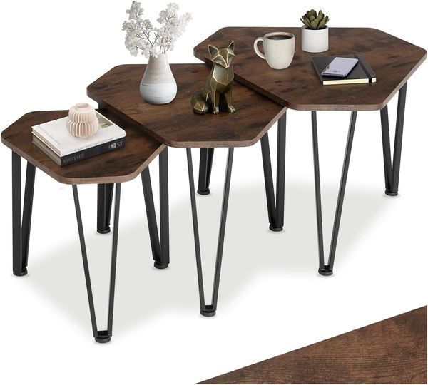 tectake Beistelltisch Torquay (1-St, 1 tlg), Dreiteiliges Beistelltisch-Set im charmanten Industrie-Stil