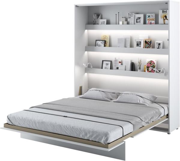 MEBLINI Schrankbett Bed Concept - BC-13 - 180x200cm Vertikal - Weiß Hochglanz/Weiß mit Matratze - Wandbett mit Lattenrost - Klappbett mit Schrank - Wandklappbett - Murphy Bed - Bettschrank