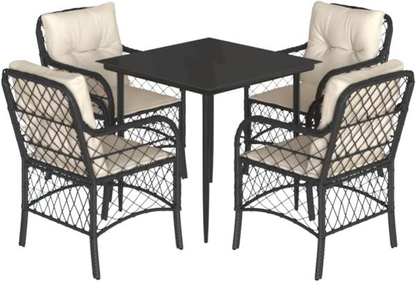 vidaXL 5-tlg. Garten-Essgruppe mit Kissen Schwarz Poly Rattan 3212083