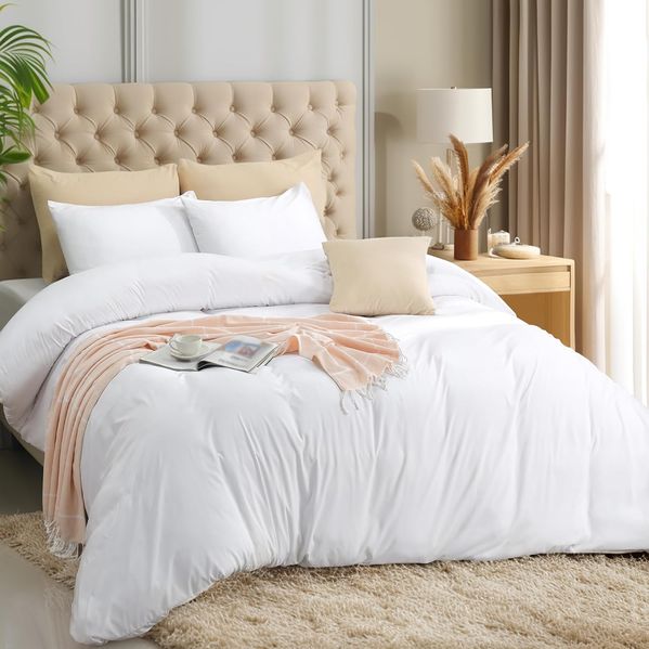 Utopia Bedding Bettbezug-Set mit Kissenbezügen – 3-teiliges Bettwäsche-Set mit Reißverschluss – 1 Bettbezug mit 2 Kissenbezügen – weich gebürstete Mikrofaser (Queensize, Weiß)