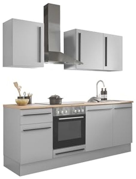 Küchenzeile >Denver< Grau / Grau matt mit Lancelot Eiche Dekor - 220x211x60cm (BxHxT) Bild 4