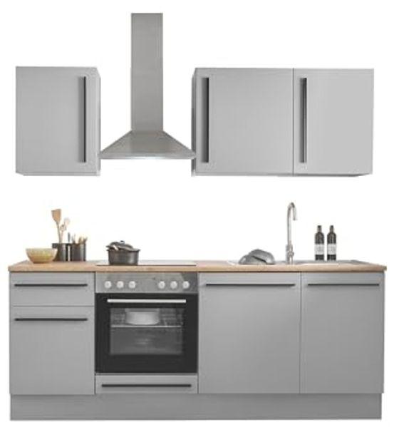 Küchenzeile >Denver< Grau / Grau matt mit Lancelot Eiche Dekor - 220x211x60cm (BxHxT) Bild 5