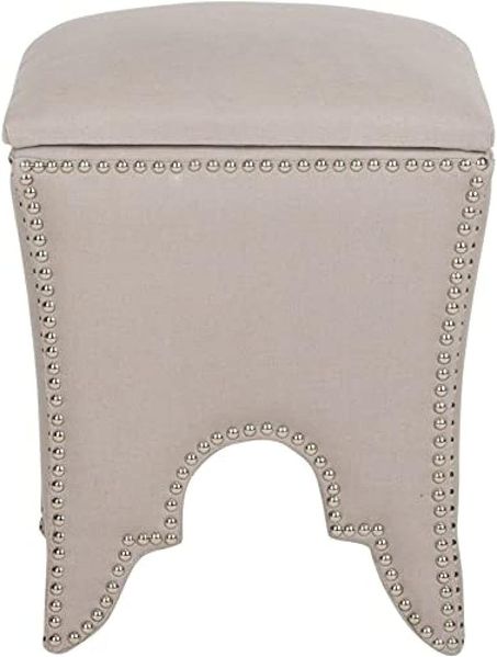 SAFAVIEH Upholstered Ottoman, in Taupe, 40 X 40 X 55