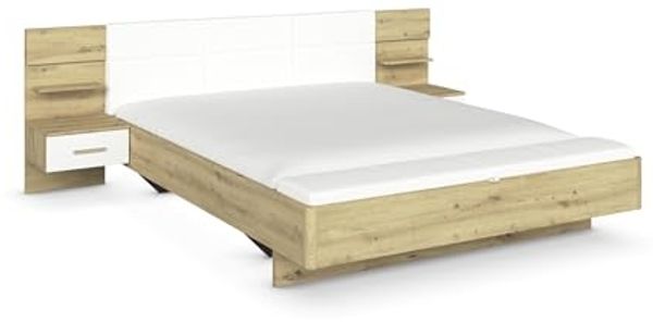 Bettanlage >Mosbach< in Eiche Artisan / weiß / alpinweiß - 265x93x245 (BxHxT)