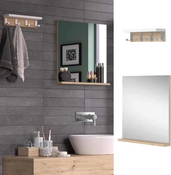 Badezimmerspiegel Henri Weiß 50 x 51.6 cm mit Regal Vicco Bild 2