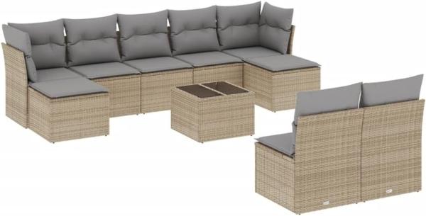 vidaXL 10-tlg. Garten-Sofagarnitur mit Kissen Beige Poly Rattan 3218279