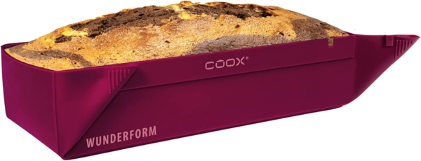 coox WUNDERFORM Basic M in Dunkelrot, die erste faltbare Kastenform, platzsparende Backform aus Silikon BPA-frei