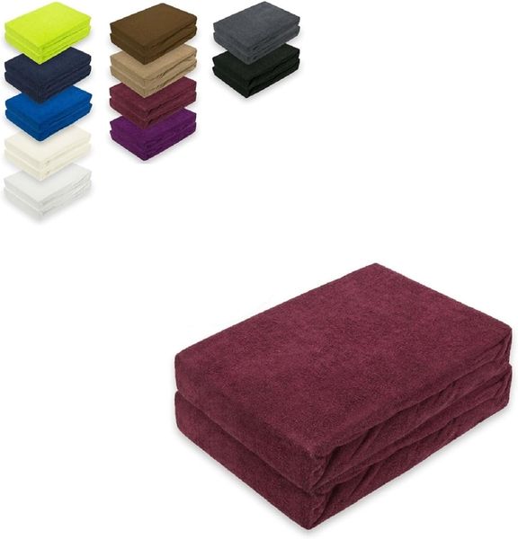 Frottee Spannbettlaken Doppelpack 200 x 220 cm Bordeaux
