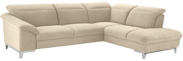 Mivano Eckcouch Teresa / L-Form-Sofa mit verstellbaren Kopfstützen und Ottomane / 293 x 84 x 232 / Mikrofaser, Creme