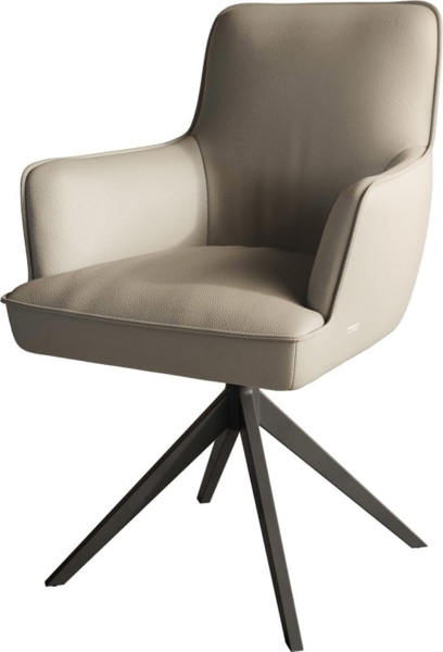 Drehstuhl Heira-Flex mit Armlehnen Echt-Leder Schlamm Kreuzgestell breit Schwarz 360° drehbar Taschenfederkern