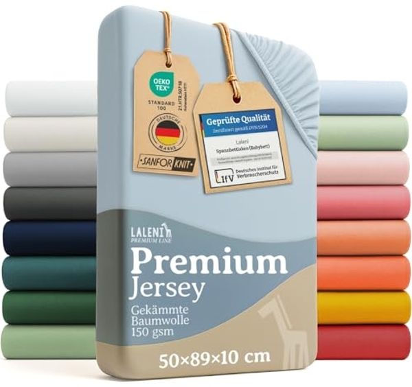 Laleni 2er-Set Premium Spannbettlaken für Beistellbett 50x89 cm - Oeko-Tex Zertifiziert, 100% Baumwolle, atmungsaktives Spannbetttuch Jersey Baby, 150 g/m², Hellblau