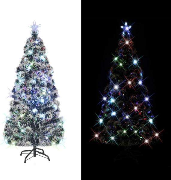 vidaXL Künstlicher Weihnachtsbaum mit Ständer/LED 210 cm Fiberoptik, Mit Beleuchtung [242428]