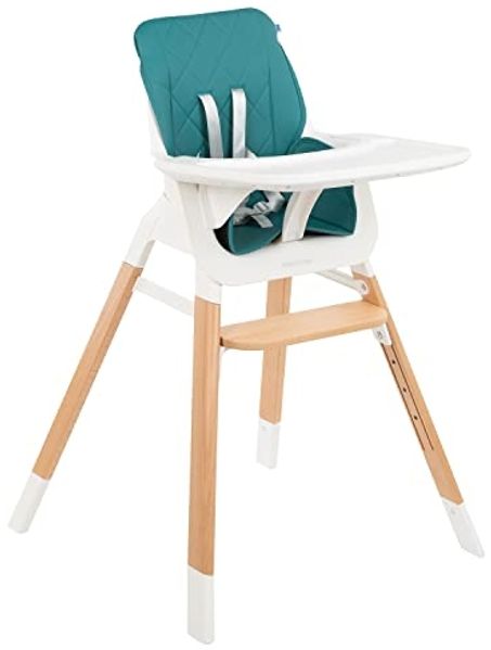Kikkaboo Hochstuhl 2 in 1 Modo Kinderstuhl Holz, Gurt, Fußstütze verstellbar grün