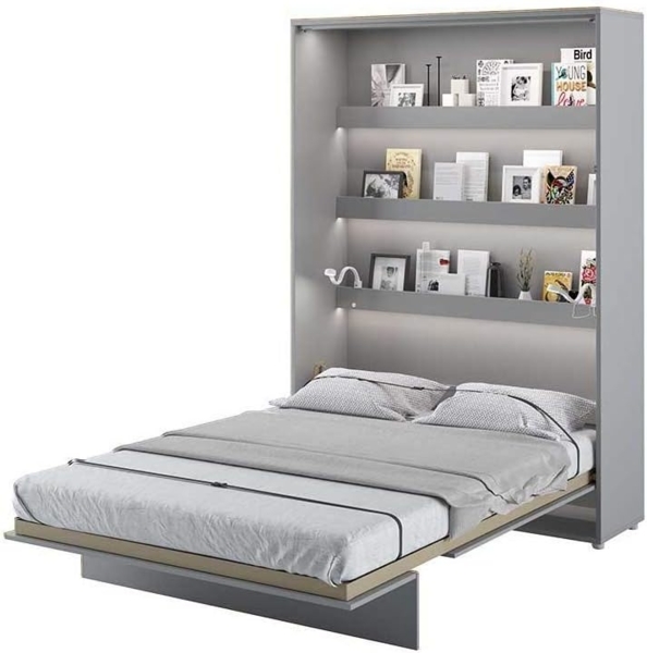 MEBLINI Schrankbett Bed Concept - BC-01 - 140x200cm Vertikal - Grau Matt - Wandbett mit Lattenrost - Klappbett mit Schrank - Wandklappbett - Murphy Bed - Bettschrank