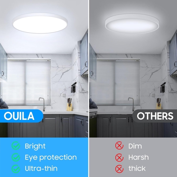 Deckenlampe LED Deckenleuchte Flach Rund - Ø30CM 24W 2400LM Modern 6500K Kaltweiß Led Lampe Decke IP44 Deckenbeleuchtung für Badezimmer Schlafzimmer Wohnzimmer Küche Bad Keller Flur Balkon Ultra Dünn Bild 6