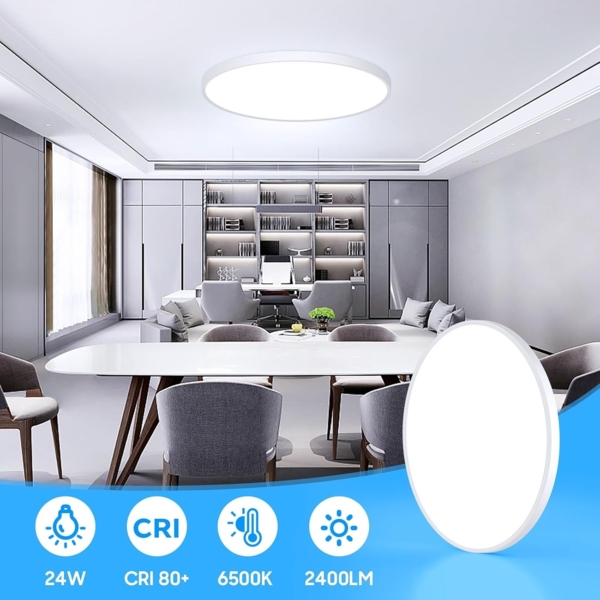 Deckenlampe LED Deckenleuchte Flach Rund - Ø30CM 24W 2400LM Modern 6500K Kaltweiß Led Lampe Decke IP44 Deckenbeleuchtung für Badezimmer Schlafzimmer Wohnzimmer Küche Bad Keller Flur Balkon Ultra Dünn Bild 2