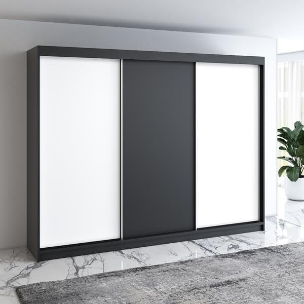 Schwebetürenschrank MERO 3-türig Schrank 200 cm Farbe: Schwarz ,weiß