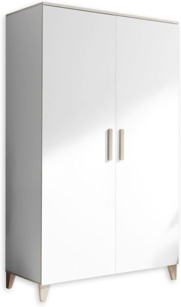 PRIZZI Babyzimmer Kleiderschrank in Weiß / Aurum Optik - Vielseitiger Drehtürenschrank 2-türig mit viel Stauraum - 100 x 200 x 55 cm (B/H/T)