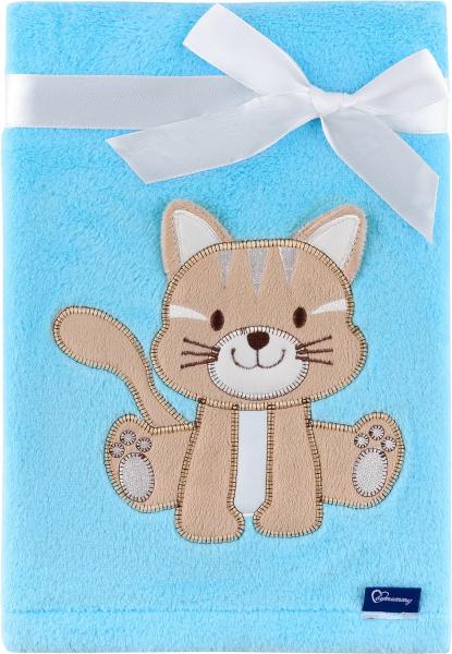 Be Mammy Kuschlige Babydecke Kuschel Decke Tagesdecke mit 3D Applikation 76 x 102 cm BE20-168 (Blau - Katze)