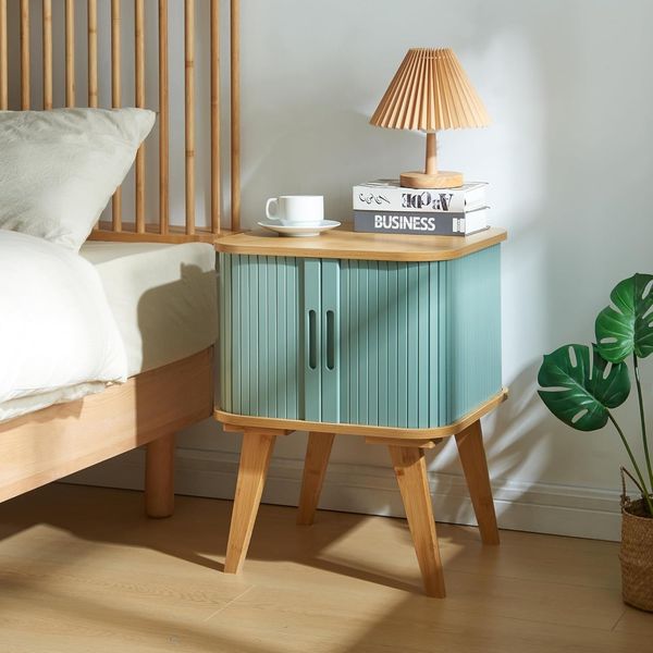 Beistelltisch Tysvær 59x45x45 cm Bambus/Blau [en. casa]