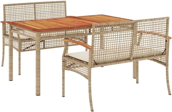 vidaXL 3-tlg. Garten-Essgruppe mit Kissen Beige Poly Rattan 3213584