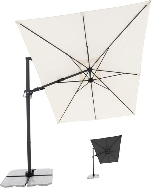 Derby Style Sonnenschirm - Ampelschirm 300x220 cm in Natur um 360° drehbar - Sonnenschirm groß mit Ständer - Pendelschirm wasserdicht für Garten & Terrasse - Kippbarer Gartenschirm
