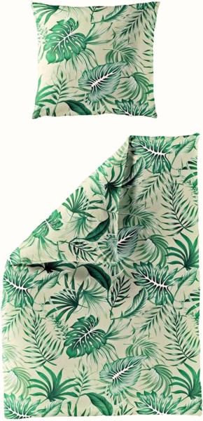 BIERBAUM Bettwäsche 135x200cm, Blätter Monstera Blätter Tropisch Grün Bierbaum, Mako-Satin, 2 teilig, seidiger Glanz, elegantes Motiv