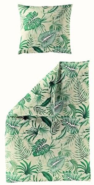 BIERBAUM Bettwäsche 135x200cm, Blätter Monstera Blätter Tropisch Grün Bierbaum, Satin, 2 teilig, seidiger Glanz, elegantes Motiv