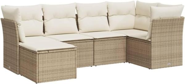 vidaXL 6-tlg. Garten-Sofagarnitur mit Kissen Beige Poly Rattan 3249787