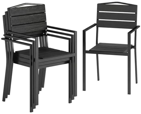 Outsunny Gartenstuhl mit Lamelldesign, Armlehnen (Gartenstühle, 4 St), für Garten, Balkon Terrasse 52 x 51 x 90 cm Schwarz