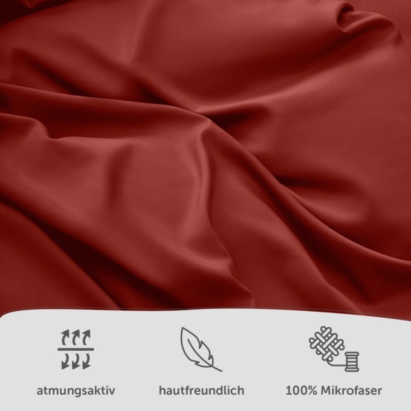 Blumtal Bettwäsche 140x200 cm & Kissenbezug 80x80 cm - Bettbezüge aus Atmungsaktivem Mikrofaser, Superweiches Bettbezug Set, Oeko-Tex Zertifiziert, 2teilig - Dunkelrot Bild 2