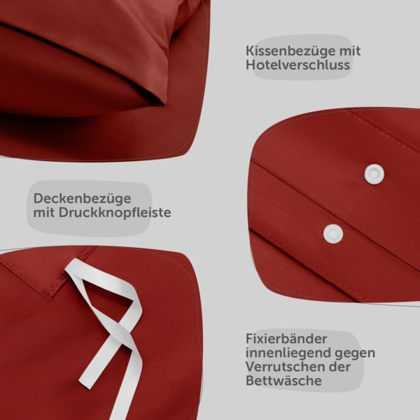 Blumtal Bettwäsche 140x200 cm & Kissenbezug 80x80 cm - Bettbezüge aus Atmungsaktivem Mikrofaser, Superweiches Bettbezug Set, Oeko-Tex Zertifiziert, 2teilig - Dunkelrot Bild 4