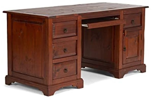 Rustikaler Schreibtisch Catana in Braun - Landhausstil Pinienholz, 160x78 cm, 4 Schubladen