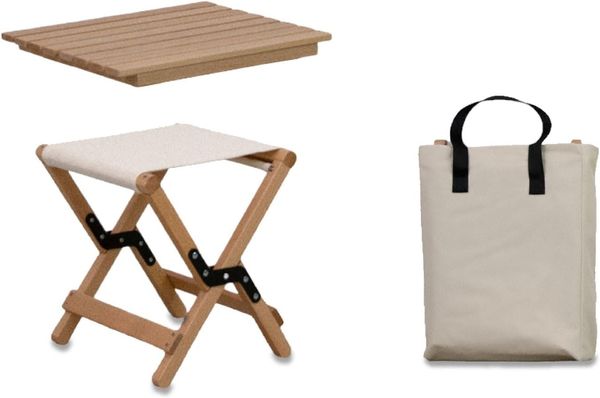 osoltus Campingstuhl, Falthocker, 2 in 1 Hocker und Beistelltisch, Holz natur, 4 x 40 x 35 cm
