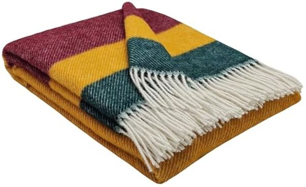 STTS International Wolldecke 100% Schurwolle Wohndecke in versch. Farben 140x200 cm Tagesdecke Schurwolldecke Woll-Plaid Tirol (Olive-Grau (Double face 1), 140x200 cm)