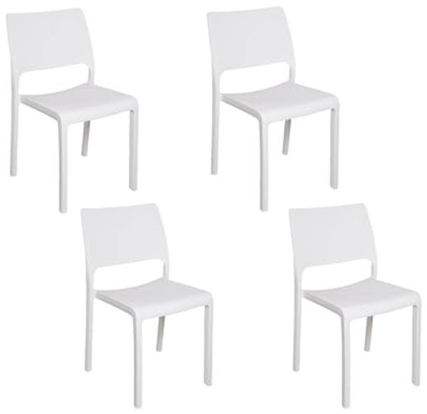 Dmora - 4er Set Gartenstühle Ancona, Gartensitz, Für drinnen und draußen, Stapelbar, Made in Italy, 47x53 h82 cm, Weiß