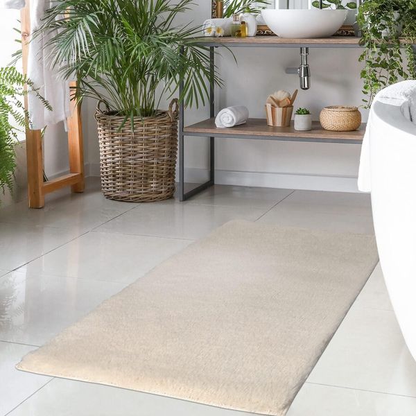 Carpet City Badematte Topia Mats, Badteppich uni, Höhe 14 mm, rutschhemmend beschichtet, strapazierfähig, Polyester, rechteckig, Hochflor, Kaninchen Haptik, Polyester, Badezimmerteppich, waschbar