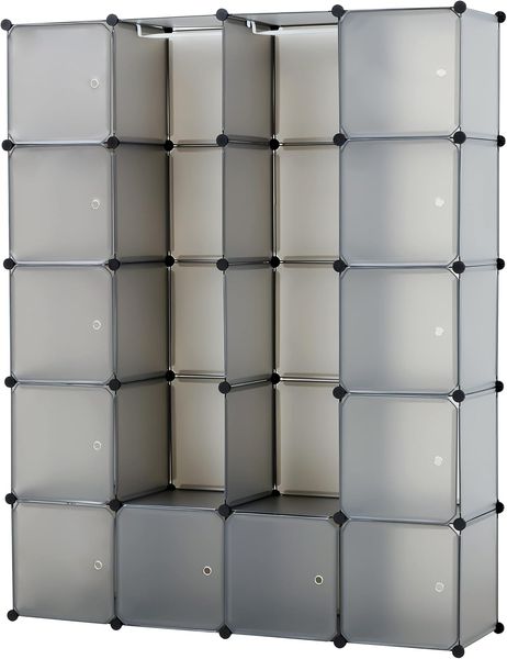 Baroni Home Platzsparende Kleiderschrank, Steckregal mit stapelbaren Fächern mit Türen, Organisatoren aus Kunststoff, Würfel Regalsystem für Wohn- oder Schlafzimmer, Flur, Mattgrau (20 Fächern)