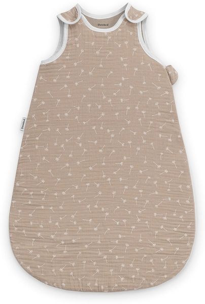 Ehrenkind® Baby Sommerschlafsack Rund Musselin 0.5 TOG | aus weicher OEKO-TEX zertifizierter Bio-Baumwolle | Sommer Baby Schlafsack Baby 0.5 TOG Gr. 62/68 Beige Pusteblume