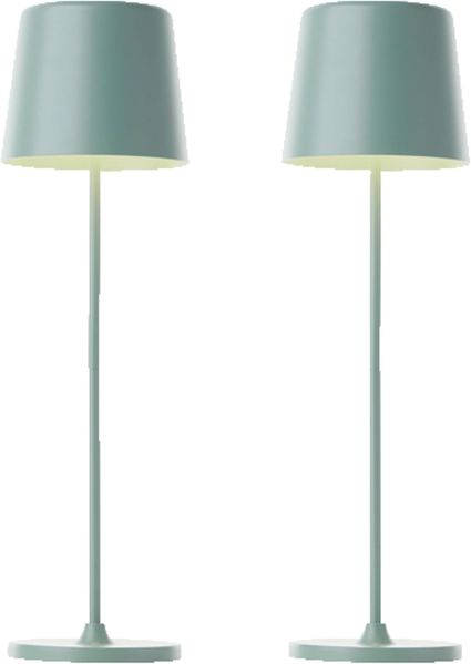 Lightbox 2er-Set LED Tischlampen für Innen & Außen | 37cm / 23cm Höhe, Ø10cm | eisberg-grüne Outdoor Tischleuchten mit Touch-Dimmer | mobil/kabellos/portable | per USB aufladbar/Akku | 310lm