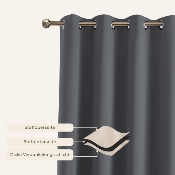 ROOM99 Vorhang mit Ösen Laurel 180x280 cm Breite x Höhe Verdunkelung Blickdicht Schiebegardinen Curtain Wohnzimmer Schlafzimmer Dunkelgrau, 1 Stück Bild 2