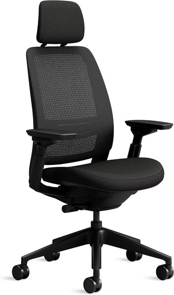 Steelcase Series 2 Bürostuhl mit Netzrücken in Schwarz und Sitzbezug in Onyx Schwarz mit Kopfstütze, 72 x 64 x 101 cm