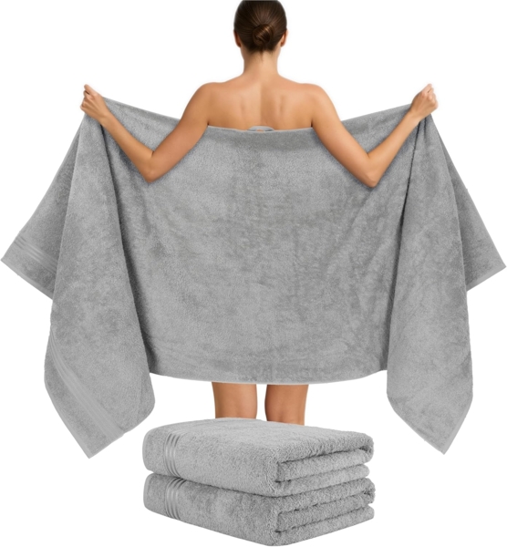 Hammetex 2er Set Extra Große Badetücher – 80x200 cm Saunatücher, 500 GSM, 100% Baumwolle – Weich & Saugfähig – Luxuriöse Große Spa-Handtücher, Hellgrau