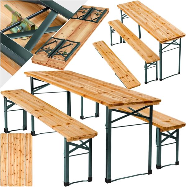 tectake® Bierzeltgarnitur klappbar, Biertisch Klapptisch mit 2X Bierbank, Gartenmöbel Set, Camping Zubehör, Klapptisch Esstisch, Camping Tisch faltbar, Balkontisch, Campingtisch klappbar