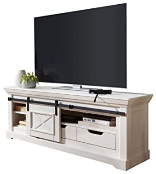 Woodroom TV-Schrank Maribo Kiefer massiv weiß 153x57x40 cm