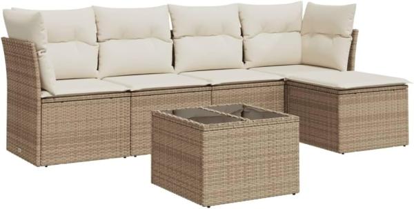 vidaXL 6-tlg. Garten-Sofagarnitur mit Kissen Beige Poly Rattan 3249407