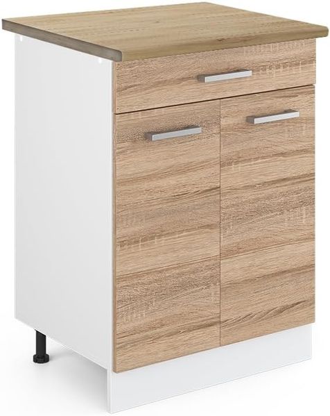 Vicco Küchenunterschrank R-Line, Sonoma/Weiß, 60 cm mit Schublade, AP Eiche